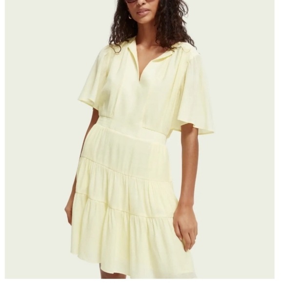 NWT Scotch & Soda Yellow Midi Length Paneled Dress Gathering Details - Picture 3 of 16